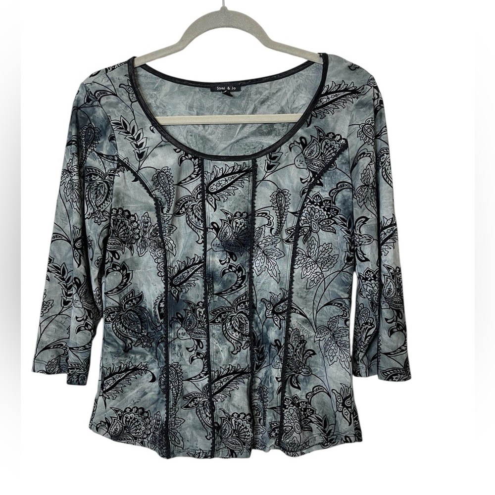 Sami & Jo Y2K Dark Tie Dye Burned velvet floral Top Lace trim M Goth Whimsical